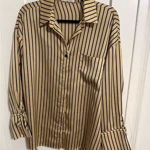 Striped Button-Up Shirt in Beige and Black